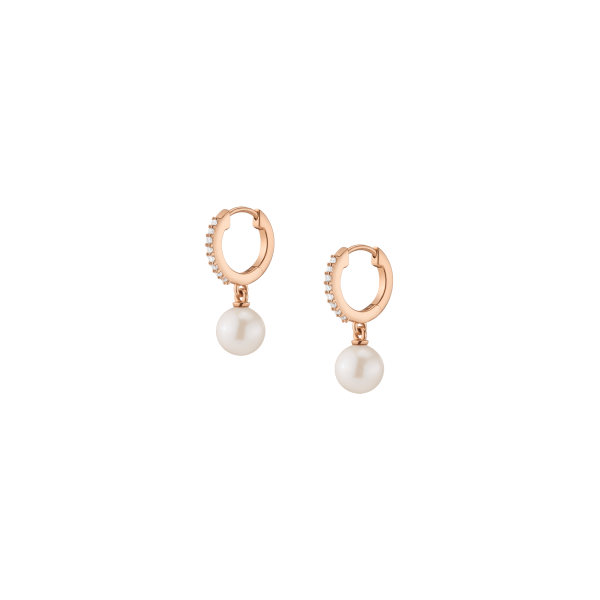 Diamond Pearl Huggie Earrings on Sale