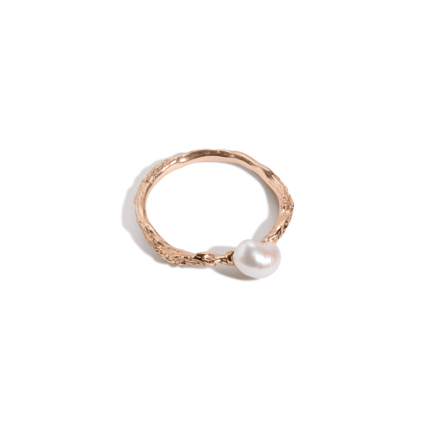 AURATE X KERRY: Venus Organic Pearl Gold Ring For Cheap