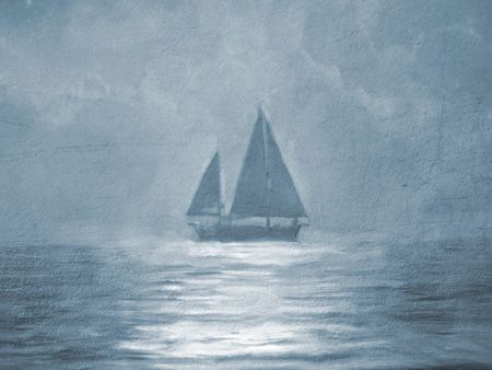 BLUE222 - Solo Blue Sea Sailboat - 12x12 For Sale